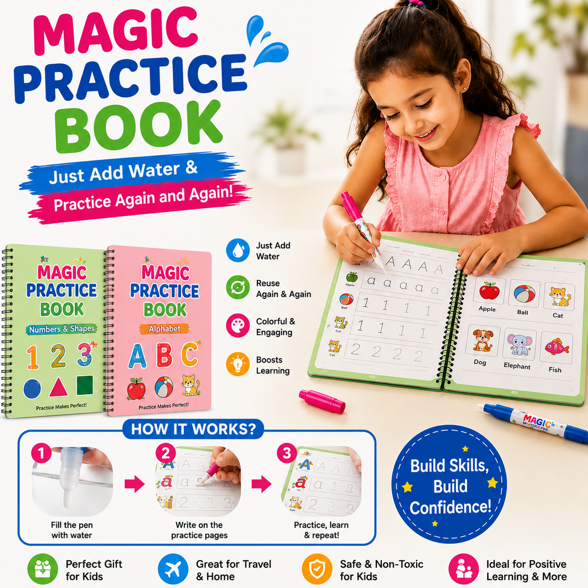 Magic Practice Copybook | 4 Books + 10 Refills + 1 Pen + 1 Grip