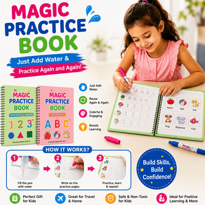 Magic Practice Copybook | 4 Books + 10 Refills + 1 Pen + 1 Grip
