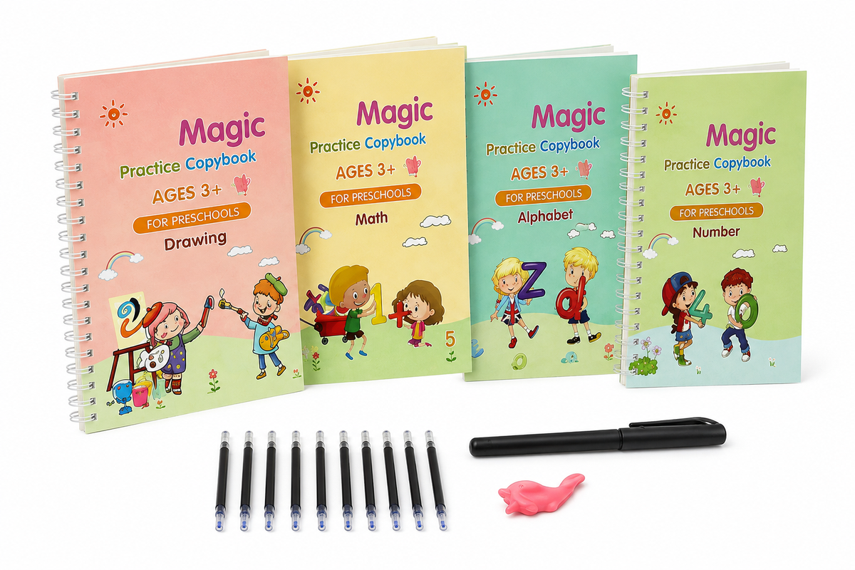 Magic Practice Copybook | 4 Books + 10 Refills + 1 Pen + 1 Grip